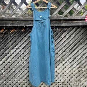 Vintage Womens Blue Overall Dress Pockets Button Sides Medium Cottagecore Artsy‎